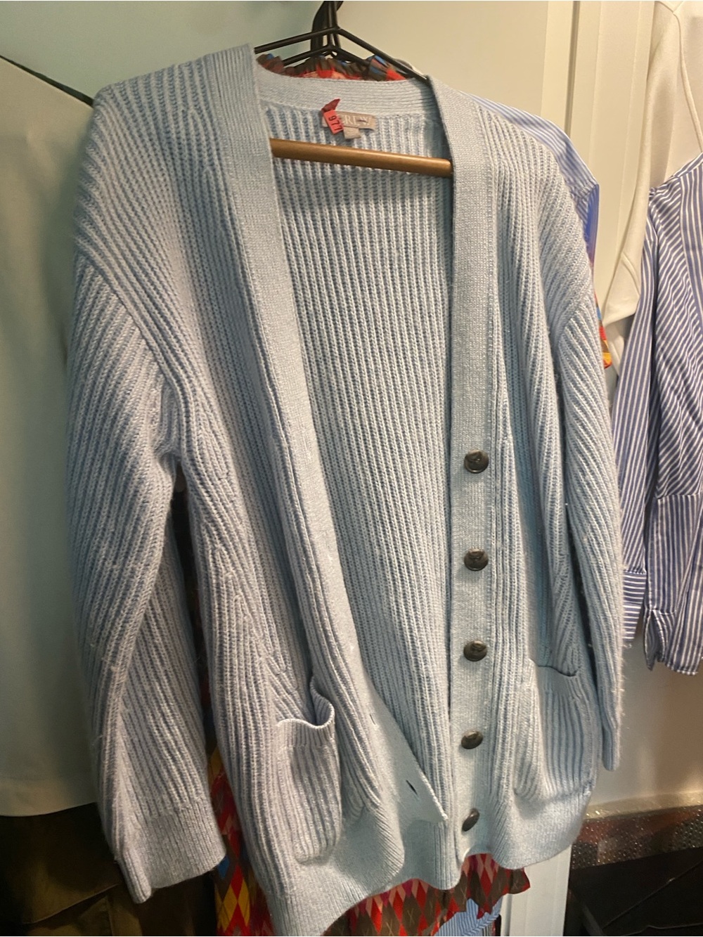 J. Crew Light Blue Ribbed Button-Front Women's Cardigan Sweater